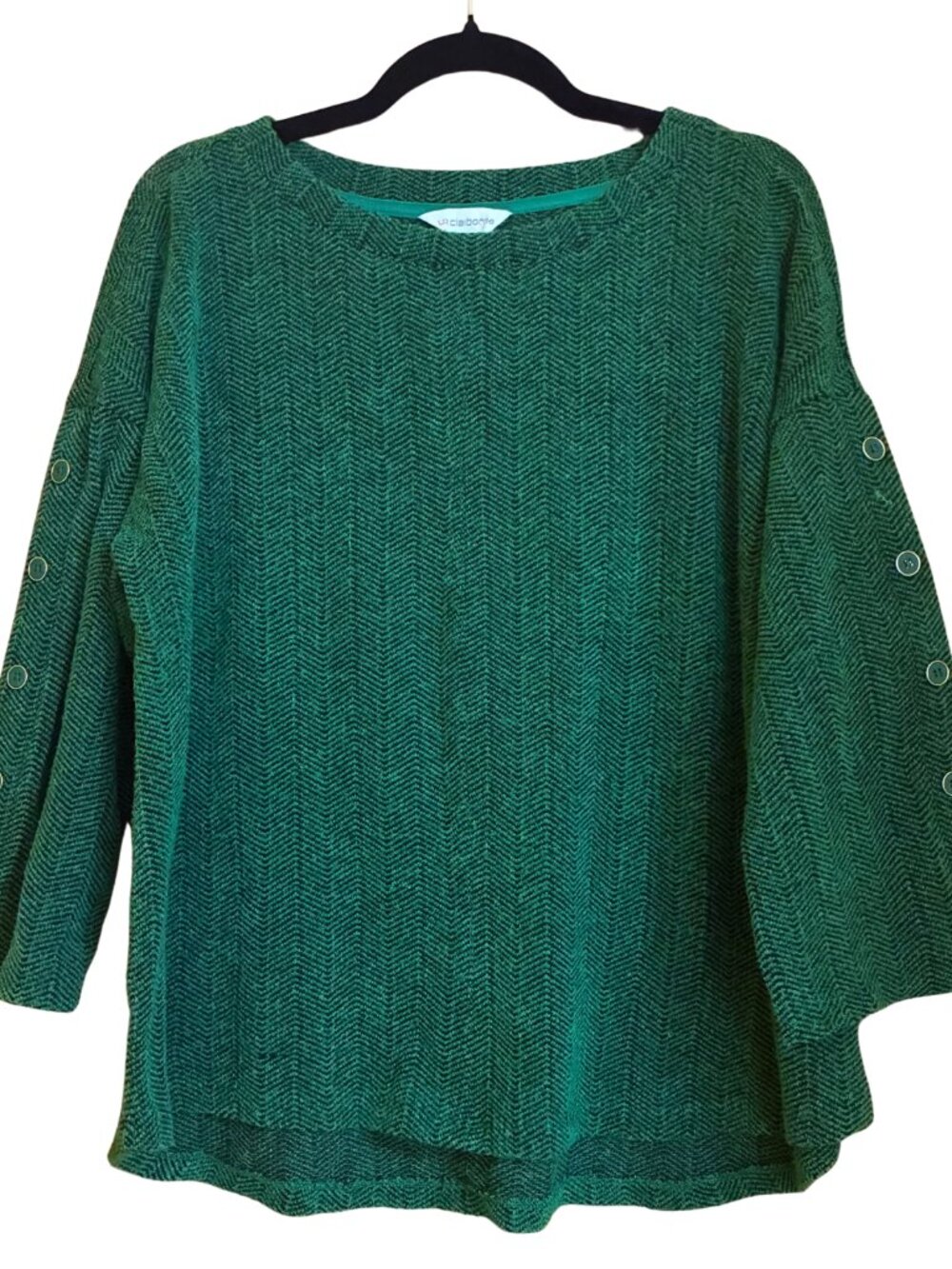 Liz Claiborne Womens XXL Green Sweater Heritage Preppy Herringbone Button Sleeve